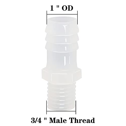 Plastic Hose Barb Fitting, 1" Barb X 3/4 NPT Male Thread Adapter Connector Pipe Fittings for Fuel Gas Liquid Air (Pack of 5) - size: 1" Barb X 3/4 NPT Male Thread
