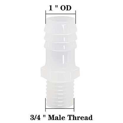Plastic Hose Barb Fitting, 1" Barb X 3/4 NPT Male Thread Adapter Connector Pipe Fittings for Fuel Gas Liquid Air (Pack of 5) - size: 1" Barb X 3/4 NPT Male Thread