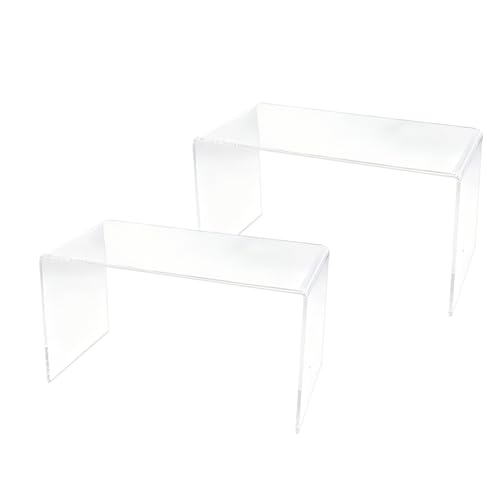 2 Pcs Extra Large Acrylic Display Risers, Clear Rectangular Shelf Stands 5mm Thick for Showcasing Collectibles and Decorative Displays (13*6*7.8)