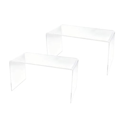 2 Pcs Extra Large Acrylic Display Risers, Clear Rectangular Shelf Stands 5mm Thick for Showcasing Collectibles and Decorative Displays (13*6*7.8)