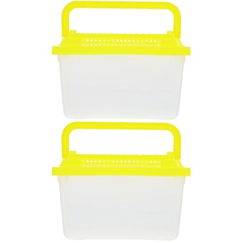 FRCOLOR 2pcs Portable Fish Tank Handheld Aquarium Transparent Turtle Box Pet Hamster Carrier Plastic Reptile Breeding Container, Multi-Color Lid - size: 13x9cmx2pcs