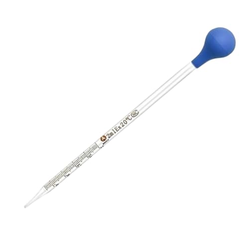 Multipurpose Glass Pipettes Droppers, 2ml Graduated, Blue Rubber Head, Straight-Tip Calibrated Thick Glass to Transfer Fluid, Liquids, Essential Oils, Accurate Easy Dose & Measurement - 8" Long