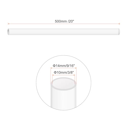 20" Clear Plastic Rigid Pipe 10mm x 14mm(3/8" x 9/16") Acrylic Tube Round Polycarbonate Tubing, [for Plumbing, Hydraulics, Aquarium, DIY] - 2Pcs - size: 3/8" x 9/16"