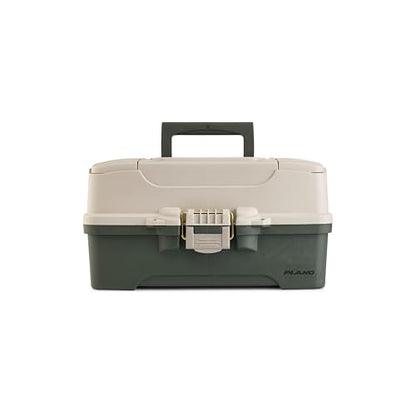 Plano Three-Tray Tackle Box Bass Kit, Tan/Green, Rust-Proof Brass Latch, Top-Access Tray Compartments with Deep Storage, Made in the USA, Portable Fishing Gear Storage Organizer - style: Bass