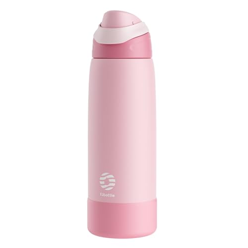 FJbottle Insulated Stainless Steel Water Bottle, 32 oz No Straw Leakproof Sports Water Bottle with Adjustable Handle for Travel Gym Workout Pink - color: Pink, size: 33.8 Ounces