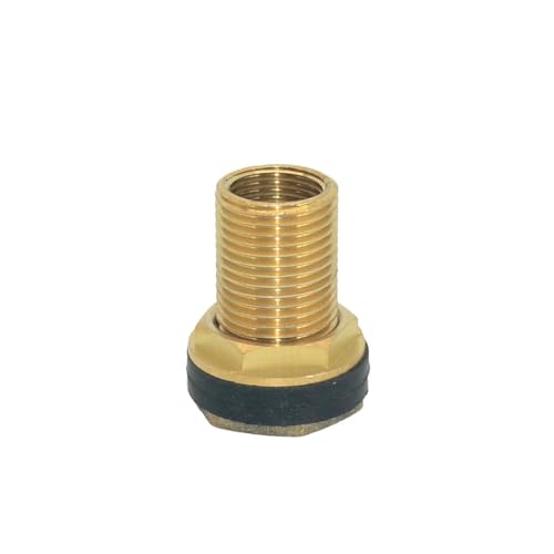 VARMHUS Solid Brass Bulkhead Fitting,2 Rubber Seal Washers, NPT Female to NPT Male Thread Water Tank Connector for Rain Barrels Aquariums (1PC 1/2" Female 3/8" Male) - size: 1PC 1/2" Female 3/8" Male