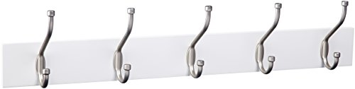 Amazon Basics Rectangular Farmhouse Wall-Mounted Coat Rack for Entryway and Bedroom, Storage Organizer, 5 Hooks, White - color: White, style: Single