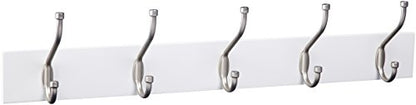 Amazon Basics Rectangular Farmhouse Wall-Mounted Coat Rack for Entryway and Bedroom, Storage Organizer, 5 Hooks, White - color: White, style: Single