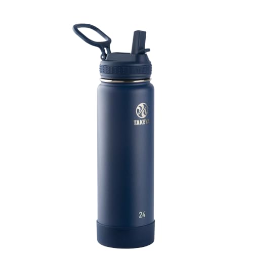 Takeya 24 oz Actives Stainless Steel Water Bottle with Straw Lid – Leakproof, Double-Wall Insulated, Keeps Drinks Cold 24 hrs/Hot 12 hrs, BPA-Free, Powder-Coated, Gym & Travel, Midnight Blue - color: Midnight Blue, size: 24 Ounces