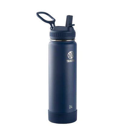 Takeya 24 oz Actives Stainless Steel Water Bottle with Straw Lid – Leakproof, Double-Wall Insulated, Keeps Drinks Cold 24 hrs/Hot 12 hrs, BPA-Free, Powder-Coated, Gym & Travel, Midnight Blue - color: Midnight Blue, size: 24 Ounces