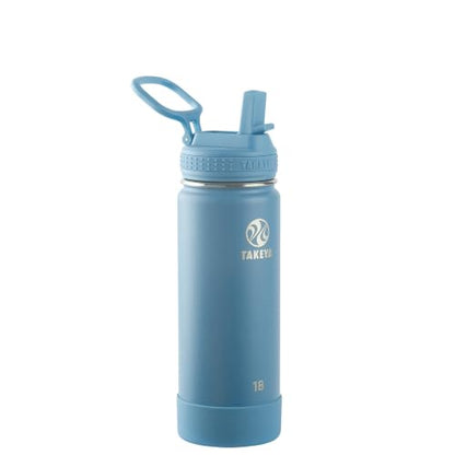 Takeya 18 oz Actives Stainless Steel Water Bottle with Straw Lid – Leakproof, Double-Wall Insulated, Keeps Drinks Cold 24 hrs/Hot 12 hrs, BPA-Free, Powder-Coated, Gym & Travel, Bluestone - color: Bluestone, size: 18 Ounces