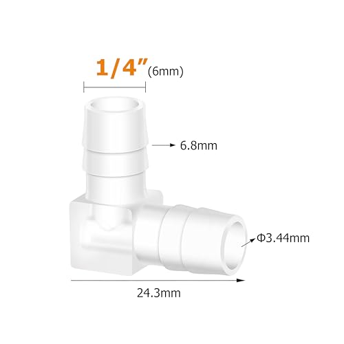 1/4" Hose Barb 90 Degree Elbow L Fitting, Plastic 2 Way Equal Barbed Joint Splicer Mender Union Adapter Hose Fitting (Pack of 7) - size: 1/4" (7Pcs)