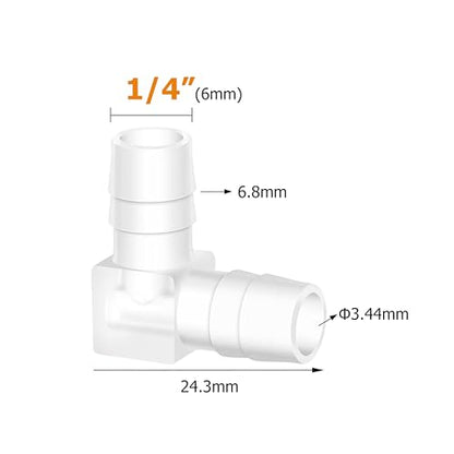 1/4" Hose Barb 90 Degree Elbow L Fitting, Plastic 2 Way Equal Barbed Joint Splicer Mender Union Adapter Hose Fitting (Pack of 7) - size: 1/4" (7Pcs)