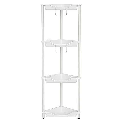 Orimade Rustproof 4 Tier Floor Standing Corner Shower Caddy Organizer, Plastic Metal Splicing Floor Corner Shelf Rack Stands for Bathroom, White - color: White, size: 4 Tier