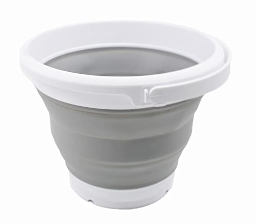 SAMMART 5.5L (1.4 Gallon) Collapsible Plastic Bucket with Handle - Foldable Round Tub - Portable Fishing Water Pail - Space Saving Outdoor Waterpot. (1, White/Grey)
