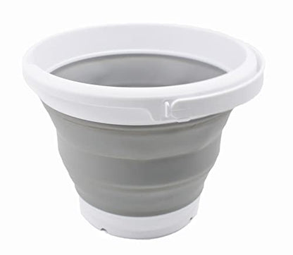 SAMMART 5.5L (1.4 Gallon) Collapsible Plastic Bucket with Handle - Foldable Round Tub - Portable Fishing Water Pail - Space Saving Outdoor Waterpot. (1, White/Grey)