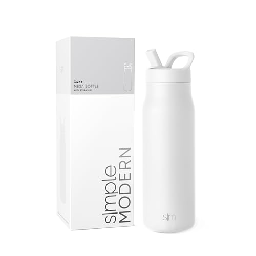 Simple Modern Insulated Water Bottle with Manual Straw | 34oz | White - color: Winter White, style: 34oz