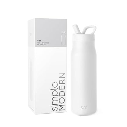 Simple Modern Insulated Water Bottle with Manual Straw | 34oz | White - color: Winter White, style: 34oz