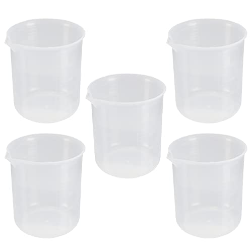 5Pcs 500ml Resin Mixing Cups, PP Plastic Measuring Low Form Graduated Beakers, Liquid Measuring Cups, Multipurpose Mixing Cups Transparent for Lab Kitchen Liquids