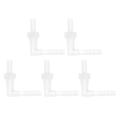 5 Pcs Plastic Hose Barb Fitting 90° Elbow 5/32" Hose Barb M6 Male NPT Barbed Adapter Clear PP - size: 5/32"-M6