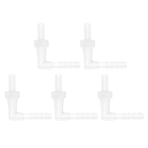5 Pcs Plastic Hose Barb Fitting 90° Elbow 5/32" Hose Barb M6 Male NPT Barbed Adapter Clear PP - size: 5/32"-M6