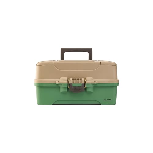 Plano Three-Tray Tackle Box Catfish Kit, Green/Tan, Rust-Proof Brass Latch, Top-Access Tray Compartments with Deep Storage, Made in the USA, Portable Fishing Gear Storage Organizer - style: Catfish