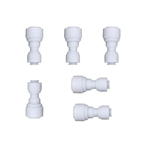 6pcs White Plastic Union Connector (3/8-in OD x 1/4-in OD, Push-to-Connect Reducing Coupling Fitting) - size: 3/8-in OD x 1/4-in OD, style: Push-to-Connect Reducing Coupling Fitting