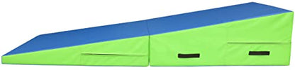 PRISP Incline Gymnastics Mat - 71 x 28 x 14 Inch Tumbling Cheese Wedge Mat - color: Green; Blue