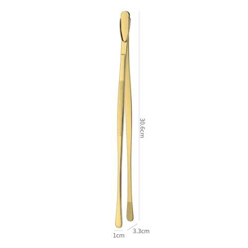DEHOV 12 Inch Gold Stainless Steel Kitchen Tweezers For Cooking Tongs Set of 2, Metal Long Food Tweezers, BBQ Grill Tongs For Pasta