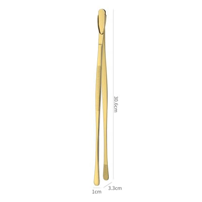 DEHOV 12 Inch Gold Stainless Steel Kitchen Tweezers For Cooking Tongs Set of 2, Metal Long Food Tweezers, BBQ Grill Tongs For Pasta