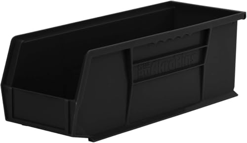 Akro-Mils 30234 AkroBins Plastic Storage Bins, Space-Saving Stackable Bins for Garage, Pantry, Craft Organization, 15" x 5" x 5", Black, 12-Pack - color: Black