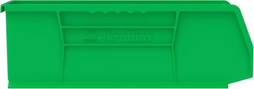Akro-Mils 30234 AkroBins Plastic Storage Bins, Space-Saving Stackable Bins for Garage, Pantry, Craft Organization, 15" x 5" x 5", Green, 12-Pack - color: Green