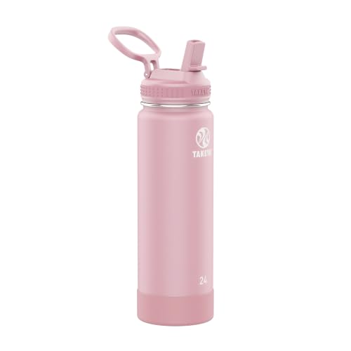 Takeya 24 oz Actives Stainless Steel Water Bottle with Straw Lid – Leakproof, Double-Wall Insulated, Keeps Drinks Cold 24 hrs/Hot 12 hrs, BPA-Free, Powder-Coated, Gym & Travel, Blush - color: Blush, size: 24 Ounces