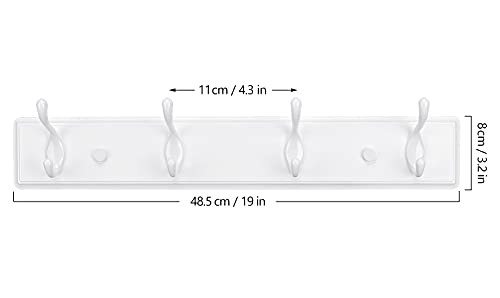 Badiano Heavy Duty Wooden Coat Rack, Wall-Mounted Organizer, 19 Inch, White - color: White, size: 4 Hooks
