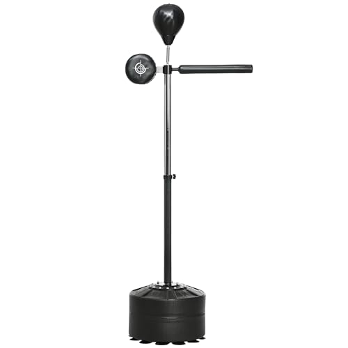 Soozier Free Standing Boxing Bag with Stand, Punching Speed Bag Reaction Bar Challenge with Suction Cups, 64-81in Adjustable Height for Teenagers and Adults - color: Black
