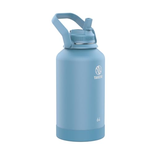 Takeya 64 oz Actives Stainless Steel Water Bottle with Straw Lid – Leakproof, Double-Wall Insulated, Keeps Drinks Cold 24 hrs/Hot 12 hrs, BPA-Free, Powder-Coated, Gym & Travel, Bluestone - color: Bluestone, size: 64 Ounces