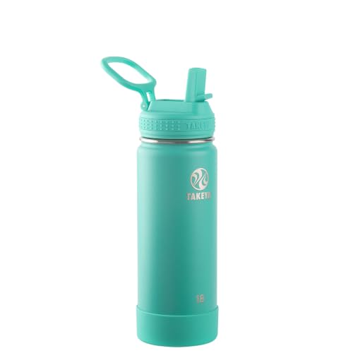 Takeya 18 oz Actives Stainless Steel Water Bottle with Straw Lid – Leakproof, Double-Wall Insulated, Keeps Drinks Cold 24 hrs/Hot 12 hrs, BPA-Free, Powder-Coated, Gym & Travel, Teal - color: Teal, size: 18 Ounces