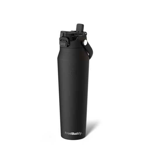 Frost Buddy 32oz Insulated Water Bottle - Straw & Chug Lid - Leak-Proof - color: Black, size: 32 Ounces