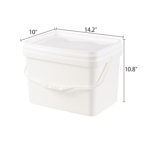 Readsky 5.2 Gallon White Plastic Food Storage Bucket with Lid – BPA-Free, Stackable, Leak-Proof Rectangular Container with Handle (4-Pack)