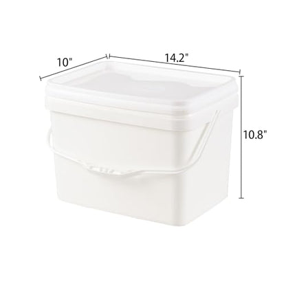 Readsky 5.2 Gallon White Plastic Food Storage Bucket with Lid – BPA-Free, Stackable, Leak-Proof Rectangular Container with Handle (4-Pack)
