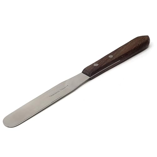 A2Z-WHS5 Stainless Steel Lab Spatula with Wooden Handle, 5" Blade, 0.88" Blade Width, 9.08" Total Length