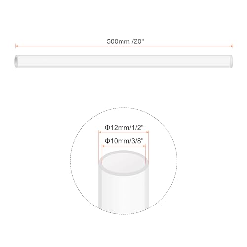 20" Clear Plastic Rigid Pipe 10mm x 12mm(3/8" x 1/2") Acrylic Tube Round Polycarbonate Tubing, [for Plumbing, Hydraulics, Aquarium, DIY] - 2Pcs - size: 3/8" x 1/2"