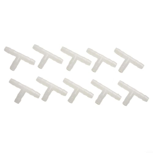 10PCS PE T Type Tee Connector, Air Pump Hose Adapter for 4mm 5mm 6mm 8mm Silicone Tube, Plastic Fitting for Aquarium Fish Tank Oxygen Pump System(5mm) - size: 5mm