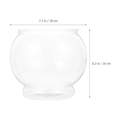 POPETPOP 7.08 Inch Plastic Fish Bowl Small Round Desktop Fish Tank Aquarium Clear Shatterproof Bowl for Home Office Decoration