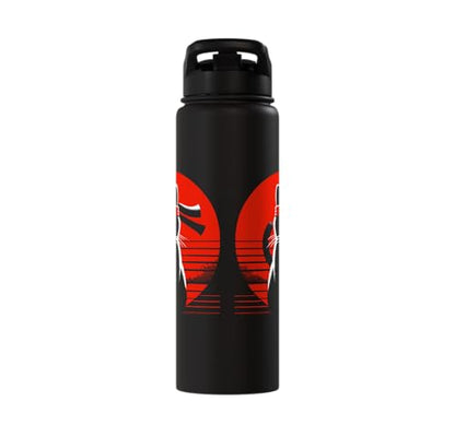 Japanese Cats Lovers And Cool Fighting Ninja Cat Fighter Stainless Steel Insulated Water Bottle - color: Black