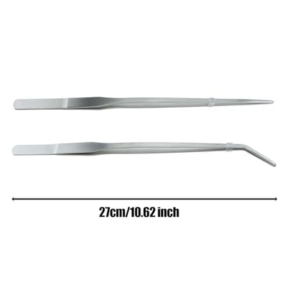 2PCS 10 Inch Long Handle Stainless Steel Straight and Curved Tweezers Pliers Aquatic Plant Tweezer Aquarium Tool for Gardening Feeding Stick Jewellery Making Crafts