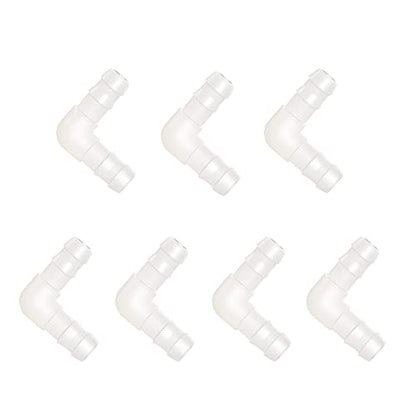3/16" Hose Barb 90 Degree Elbow L Fitting, Plastic 2 Way Equal Barbed Joint Splicer Mender Union Adapter Hose Fitting (Pack of 7) - size: 3/16" (7Pcs)
