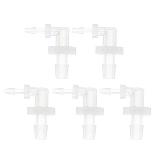 5 Pcs Aquarium Plastic Hose Barb Fitting 1/16" to 3/16" Hose Barb 90 Degree Elbow L Fitting Clear PP - size: 1/16"-3/16"