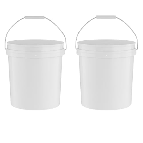 5 Gallon Utility Bucket 2-Pack – Durable Plastic Round Pails with Comfort Grip Handle, Multipurpose Cleaning and Storage Containers, White