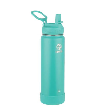 Takeya 24 oz Actives Stainless Steel Water Bottle with Straw Lid – Leakproof, Double-Wall Insulated, Keeps Drinks Cold 24 hrs/Hot 12 hrs, BPA-Free, Powder-Coated, Gym & Travel, Teal - color: Teal, size: 24 Ounces
